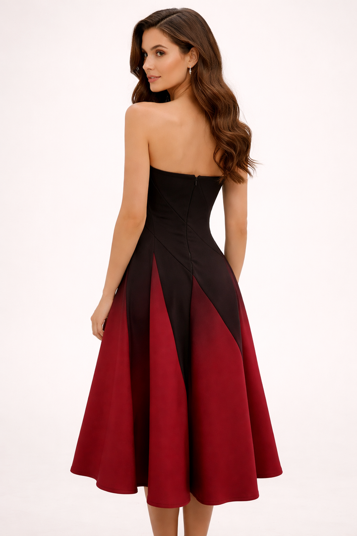 strapless ombre flare dress with structured bodice – RUBY