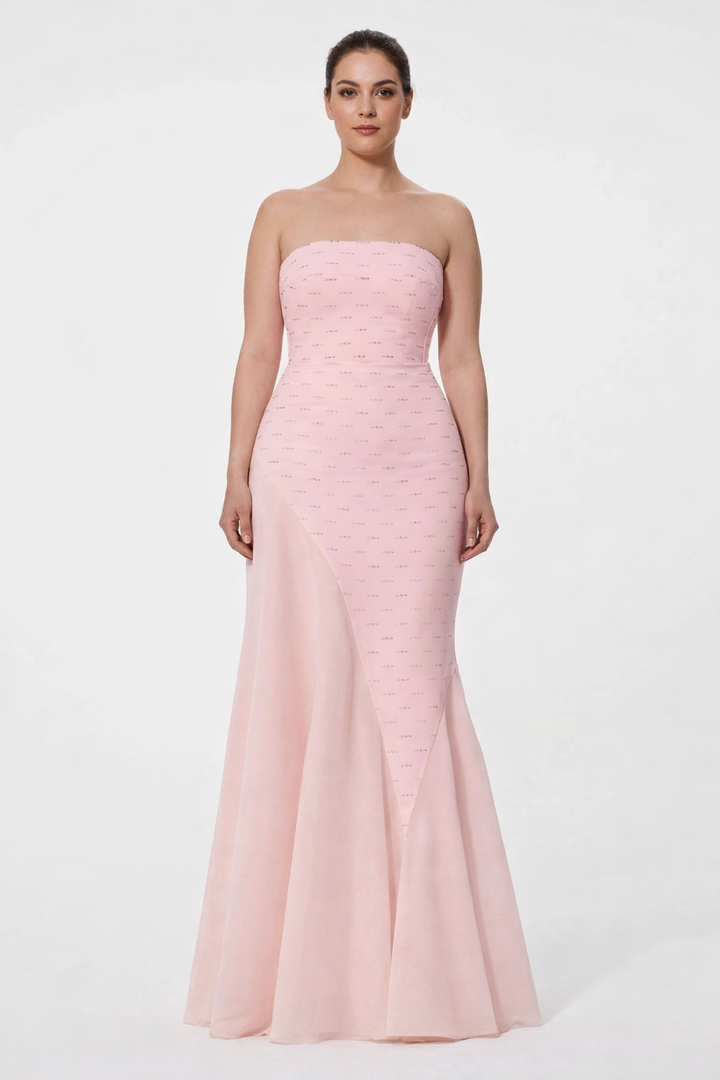strapless mermaid dress with crystal panel detail – ROSÉ