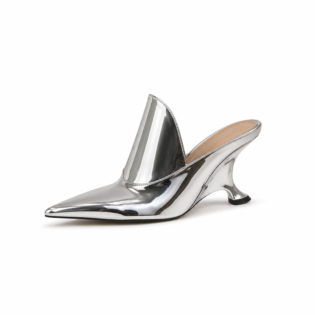 Sculpted Heel Pointed Toe Mule Pumps – IVORY