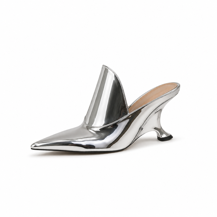 Sculpted Heel Pointed Toe Mule Pumps – IVORY