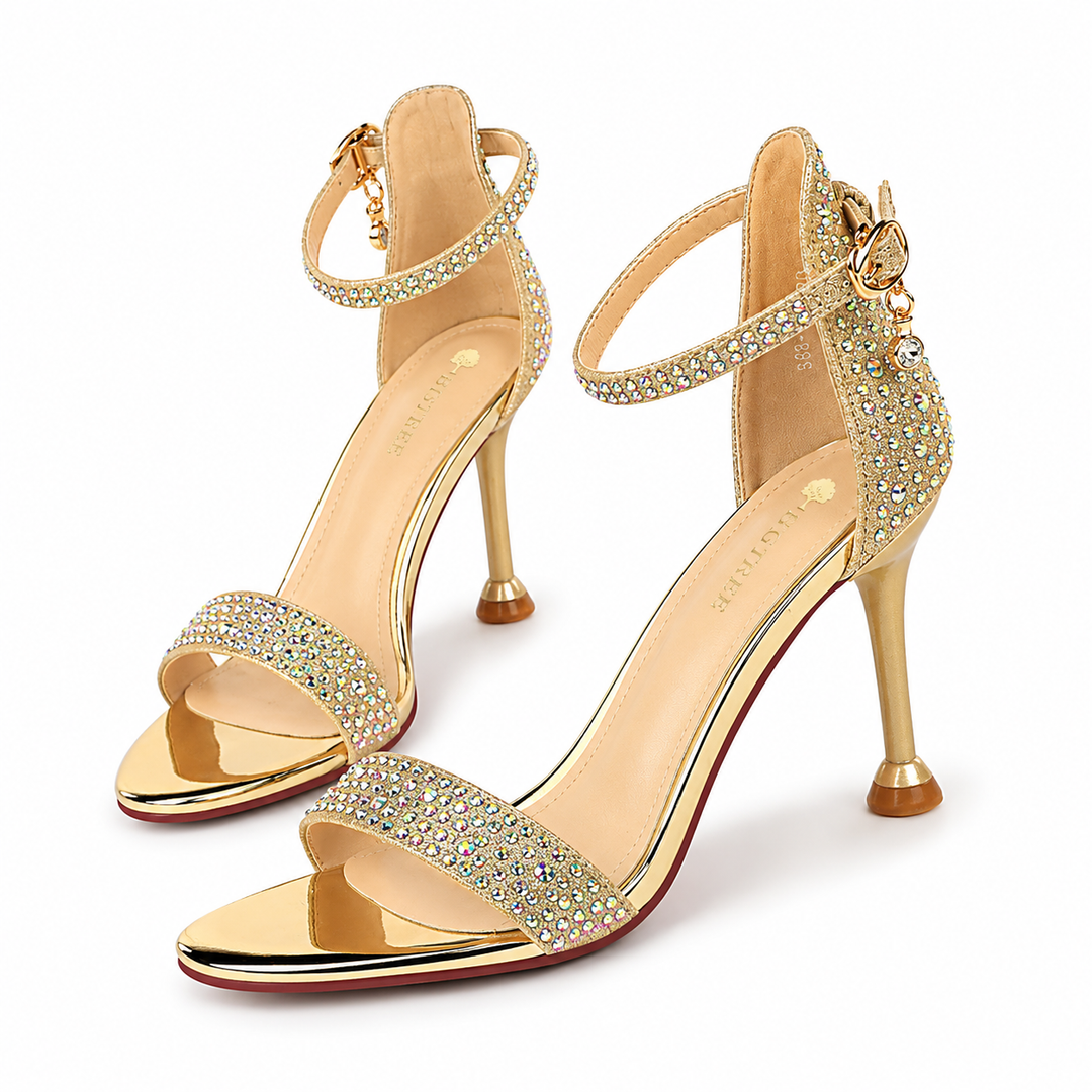 Crystal Embellished Ankle Strap Stiletto Sandals – LUXORIA