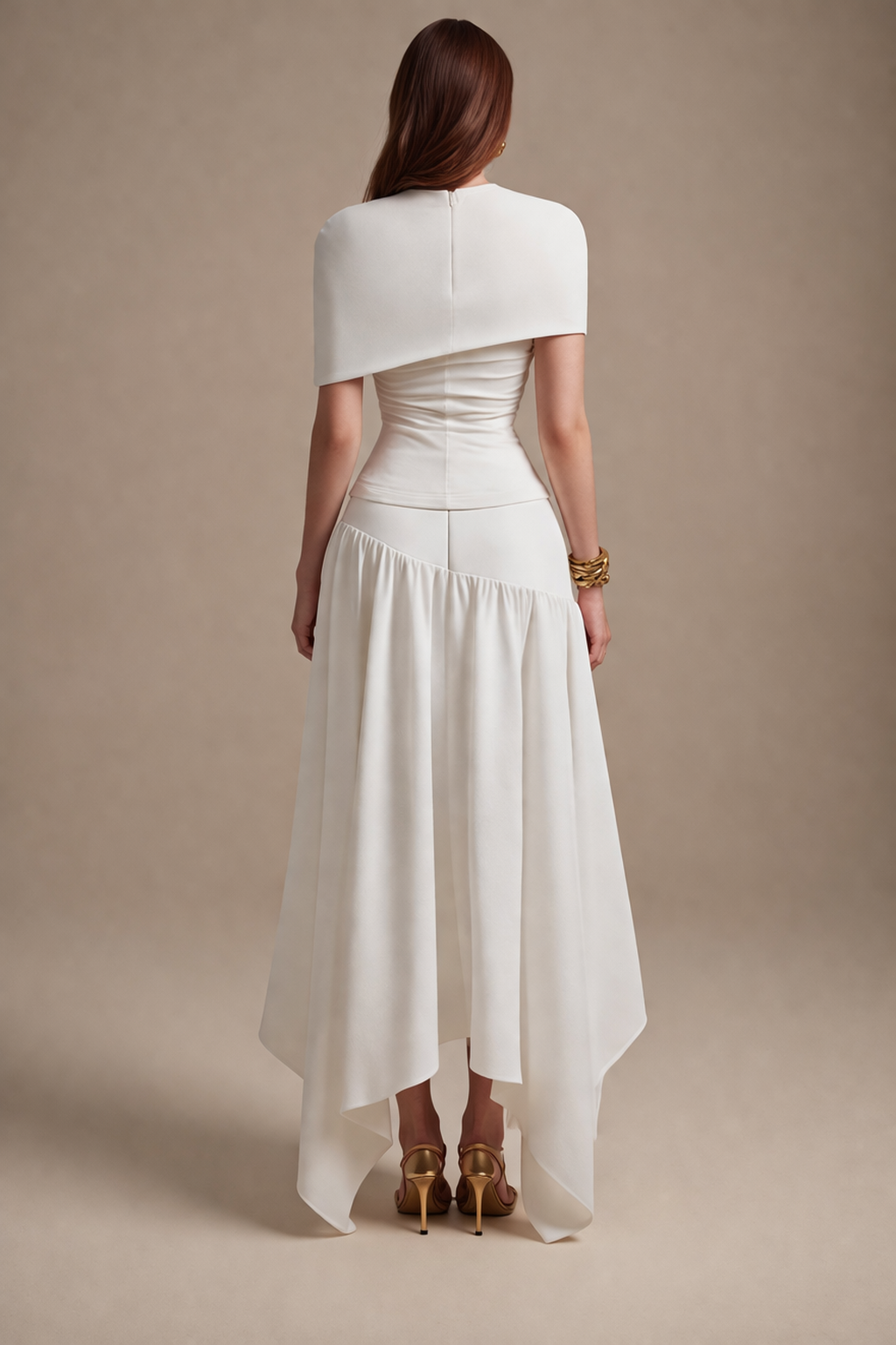 asymmetric ruched evening dress with draped neckline – VEIL