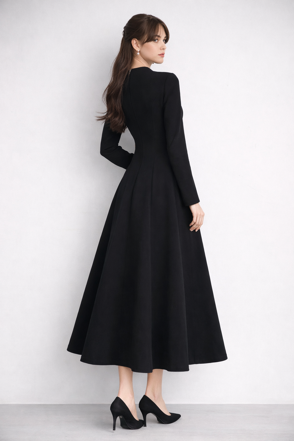 long sleeve A-line dress with floral lace collar – ELISE