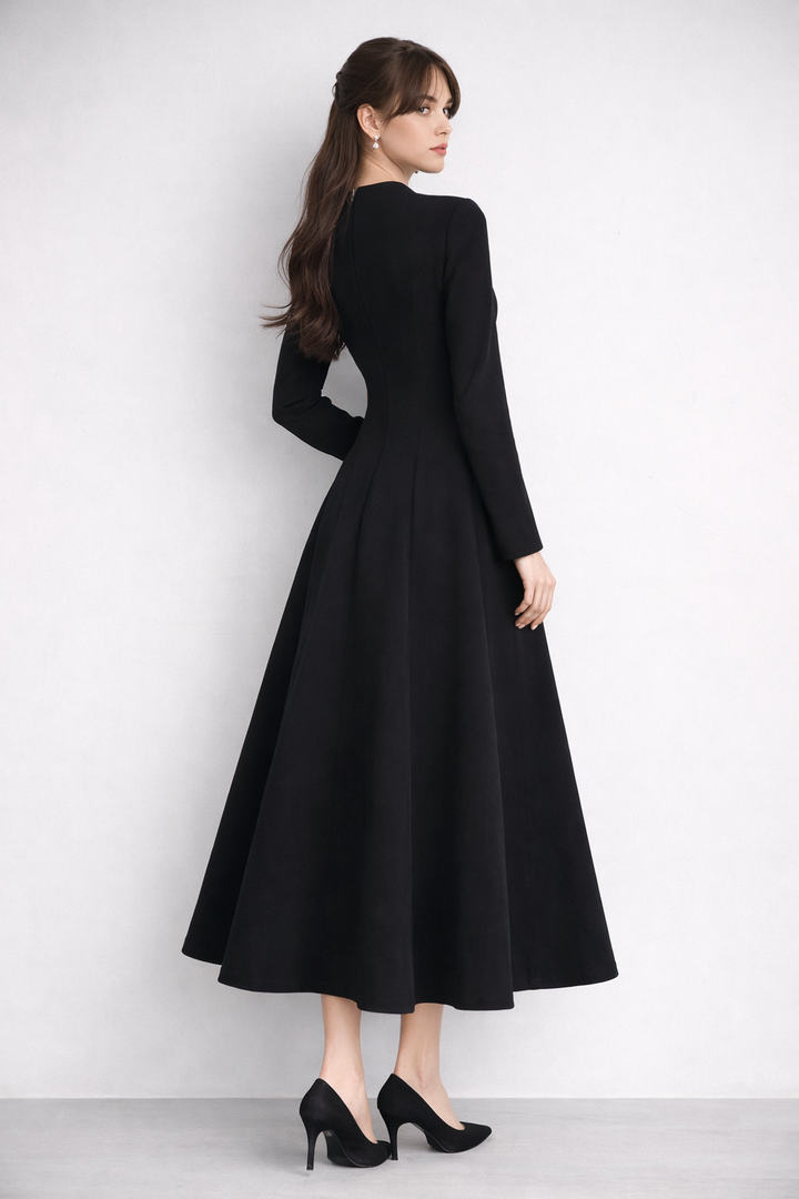 long sleeve A-line dress with floral lace collar – ELISE