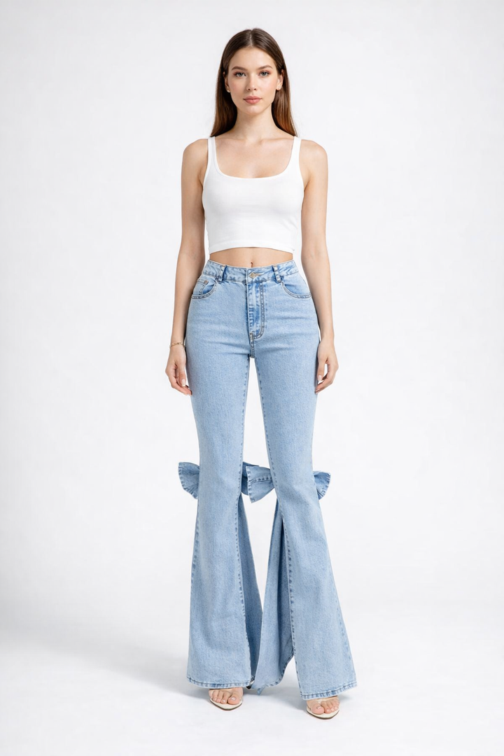 High Waist Flare Denim Jeans-FIROZA