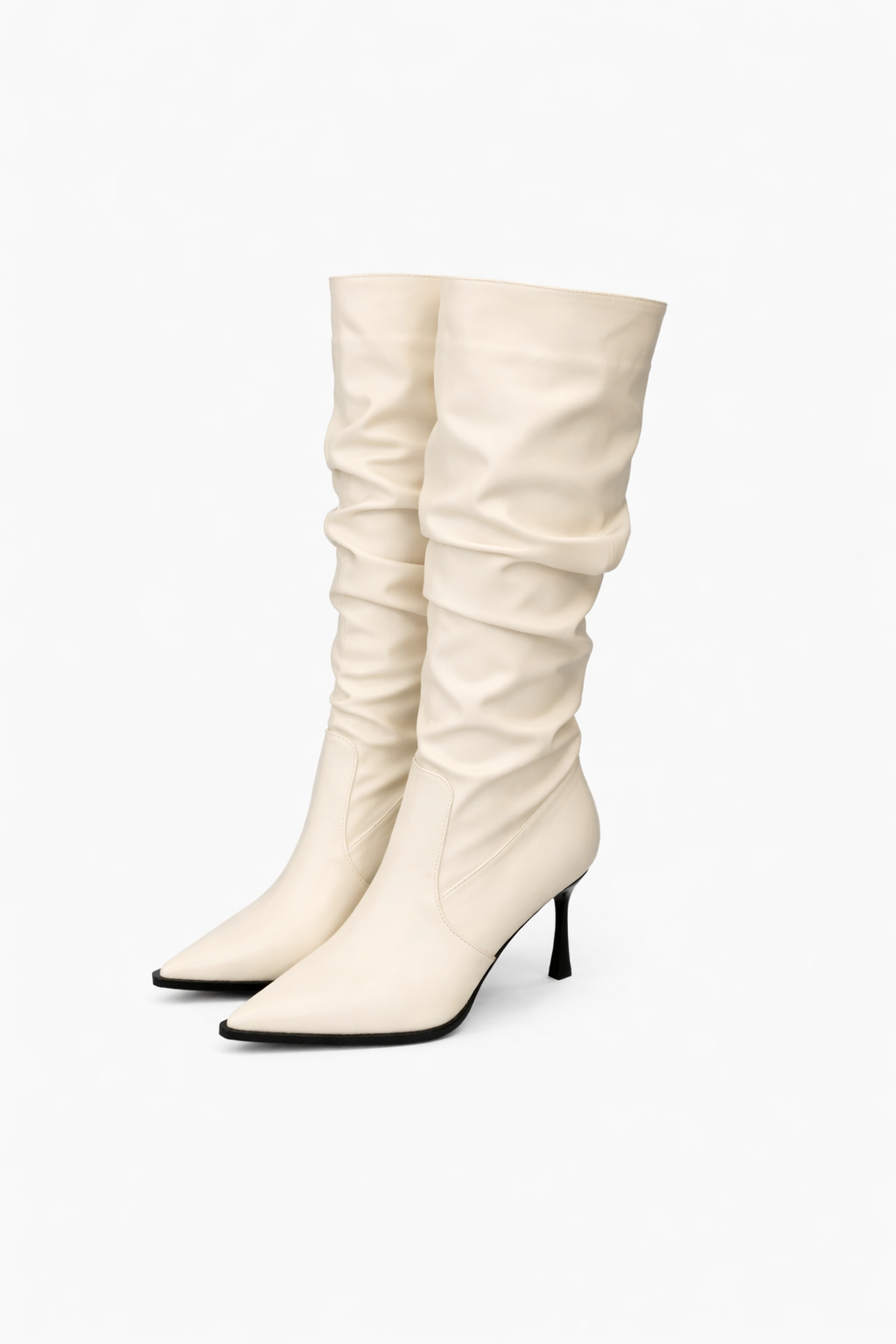 pointed toe slouchy knee-high boots with stiletto heel – SAND