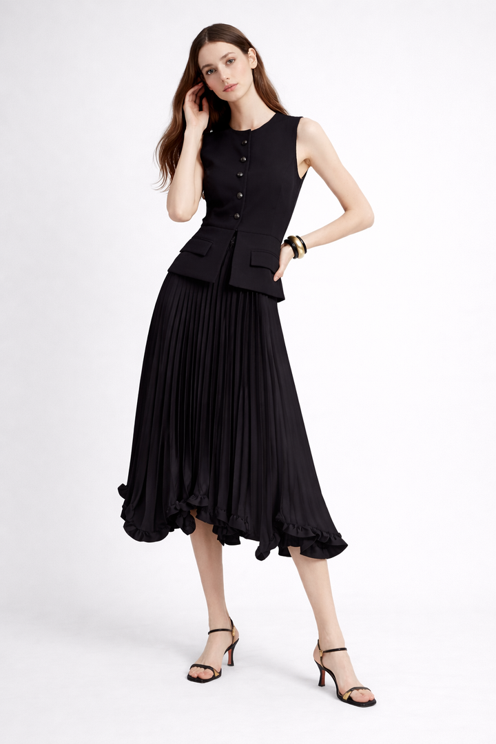 high-waist pleated midi skirt with ruffled hem – FLOW