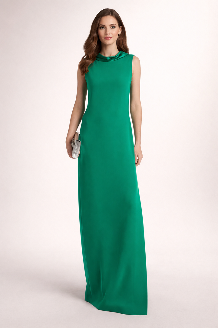 sleeveless draped high-neck column dress – EMERALDA
