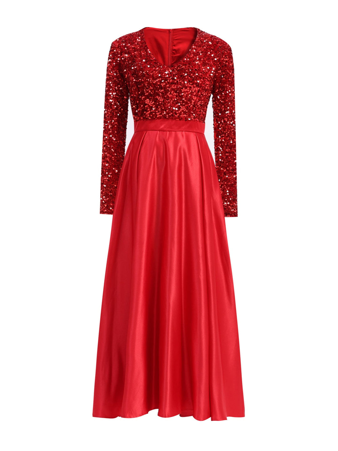 long-sleeve sequin bodice satin maxi dress – SILVÉRA