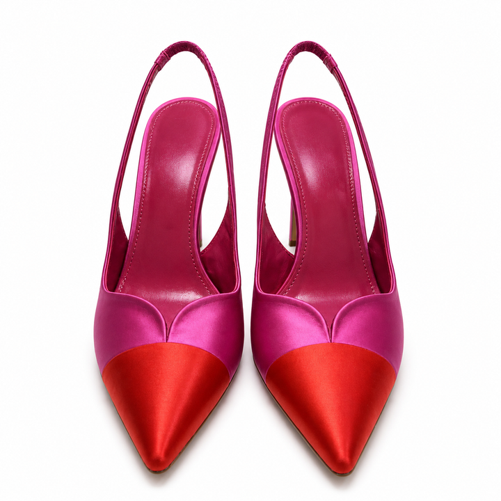 Pink & Red Satin Slingback Heels – Sunset