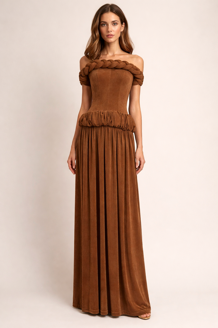 strapless maxi dress with braided neckline detail – BRAID