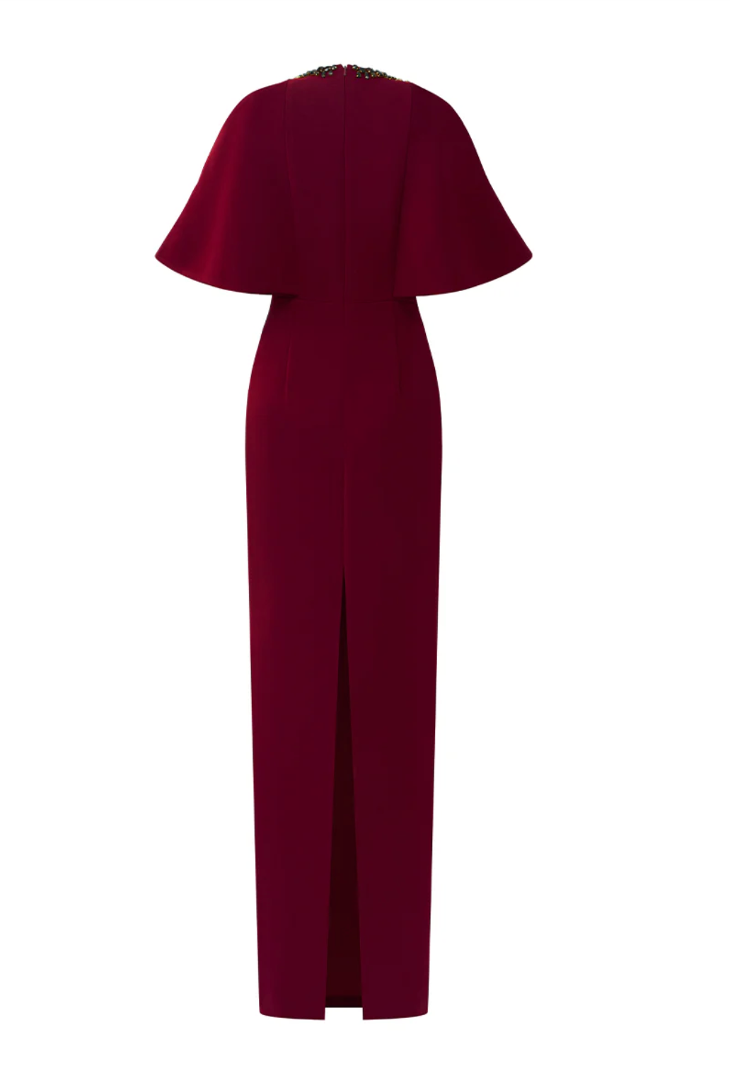 cape sleeve column gown with embellished neckline – RUBY