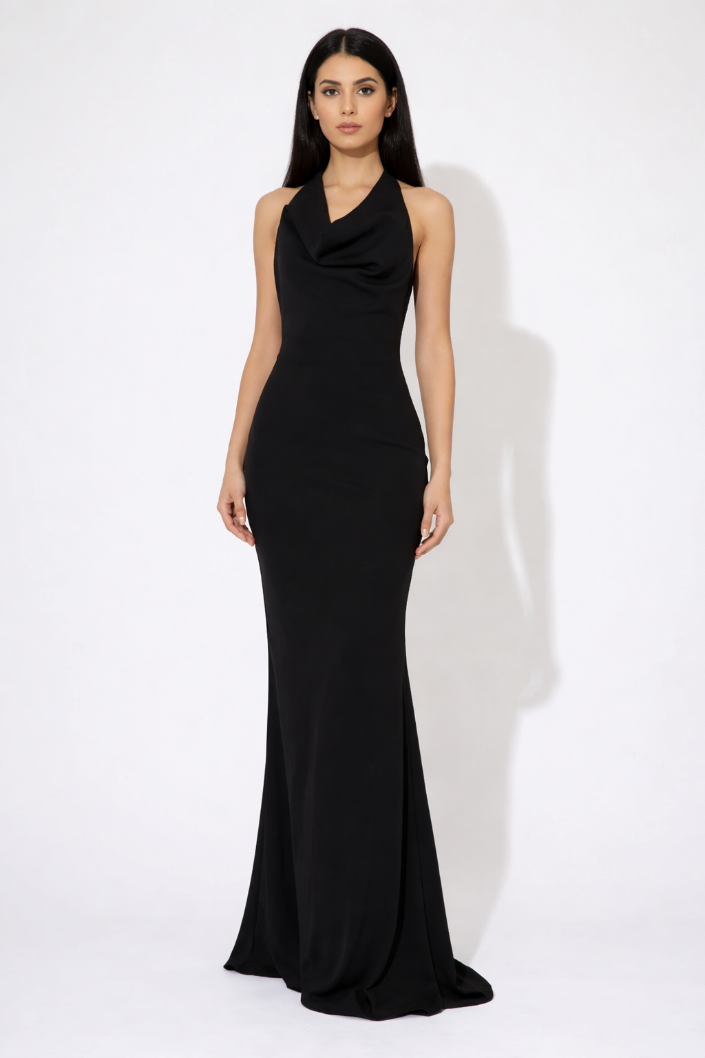 halter neck column maxi dress with draped neckline – OLIVIA