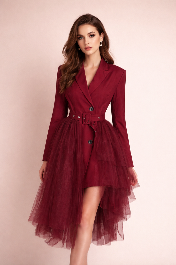 belted blazer dress with layered tulle skirt – RUBINA