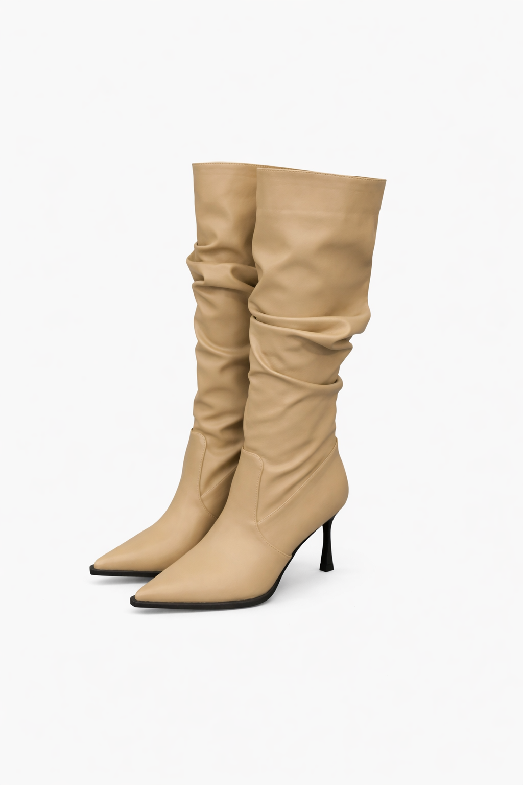 pointed toe slouchy knee-high boots with stiletto heel – SAND