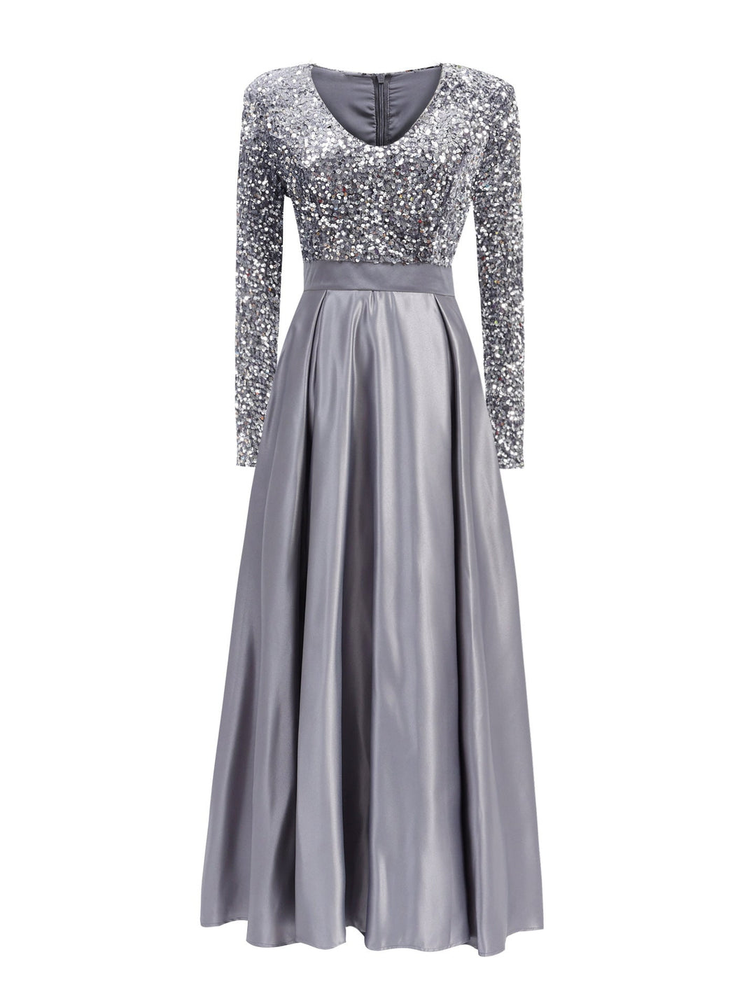 long-sleeve sequin bodice satin maxi dress – SILVÉRA