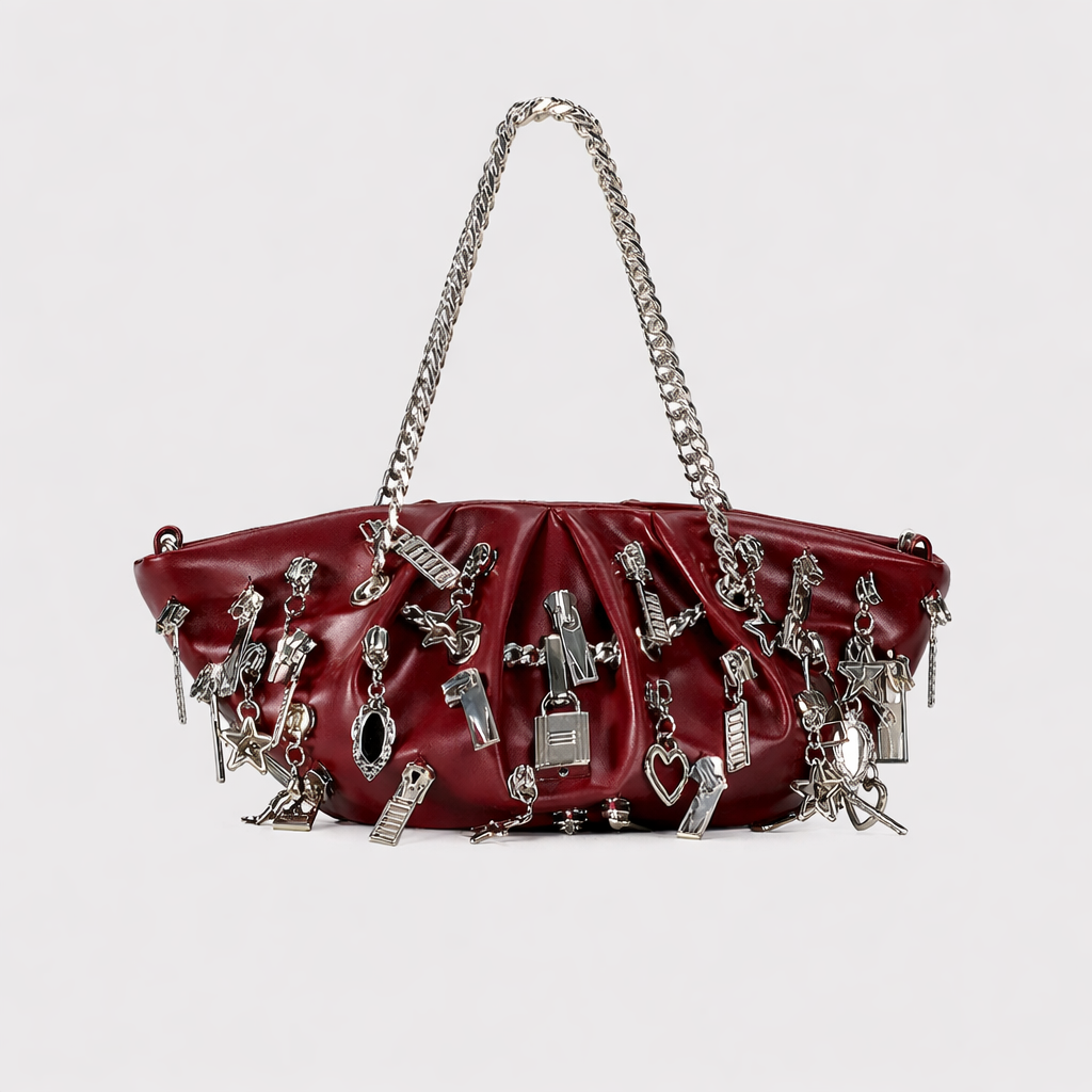 ruched shoulder bag with charm embellishments – CHARM