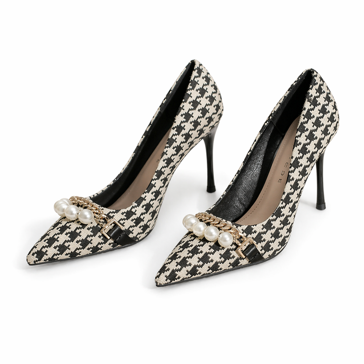 houndstooth pearl chain heels – PARIS