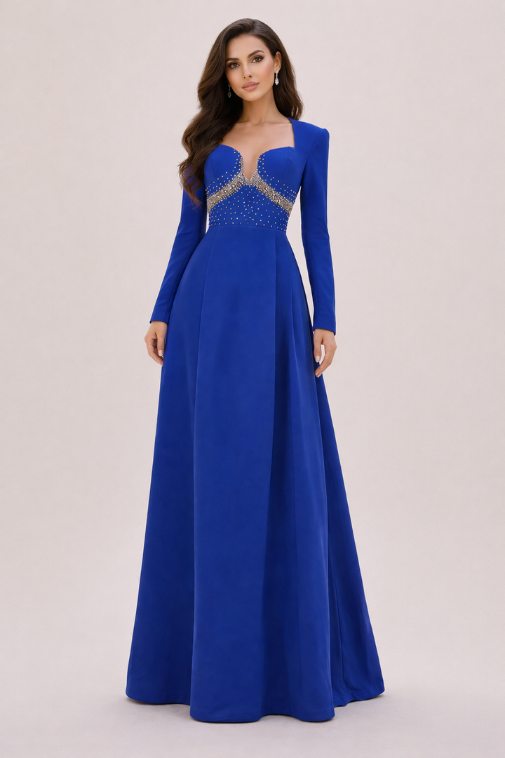 long sleeve A-line dress with embellished sweetheart bodice – AZURA