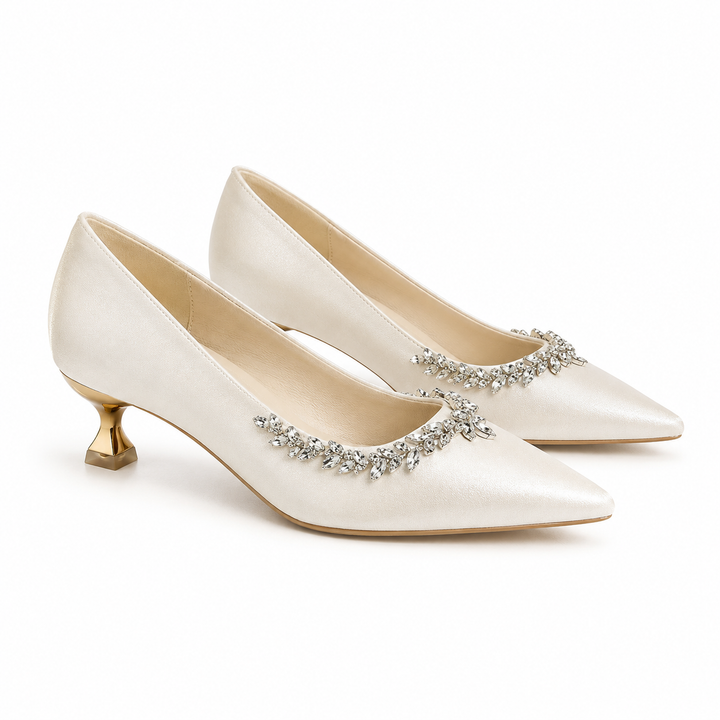 Ivory Crystal Embellished Kitten Heels – ÉLAROSE