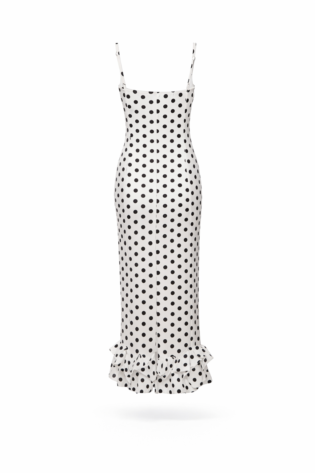 spaghetti strap bodycon dress with polka dot ruffle hem – MONROE