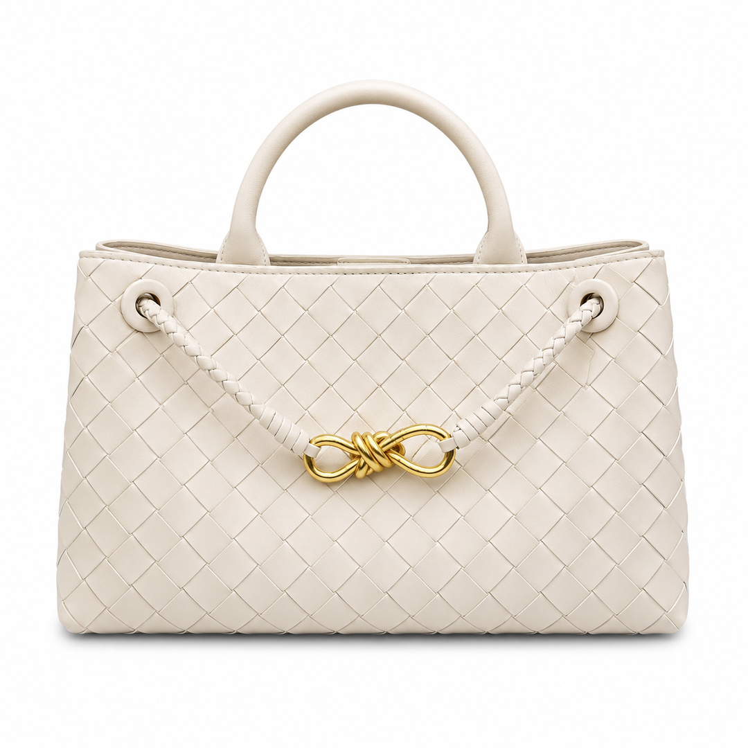Woven Leather Tote Bag with Knot Accent – NOIR