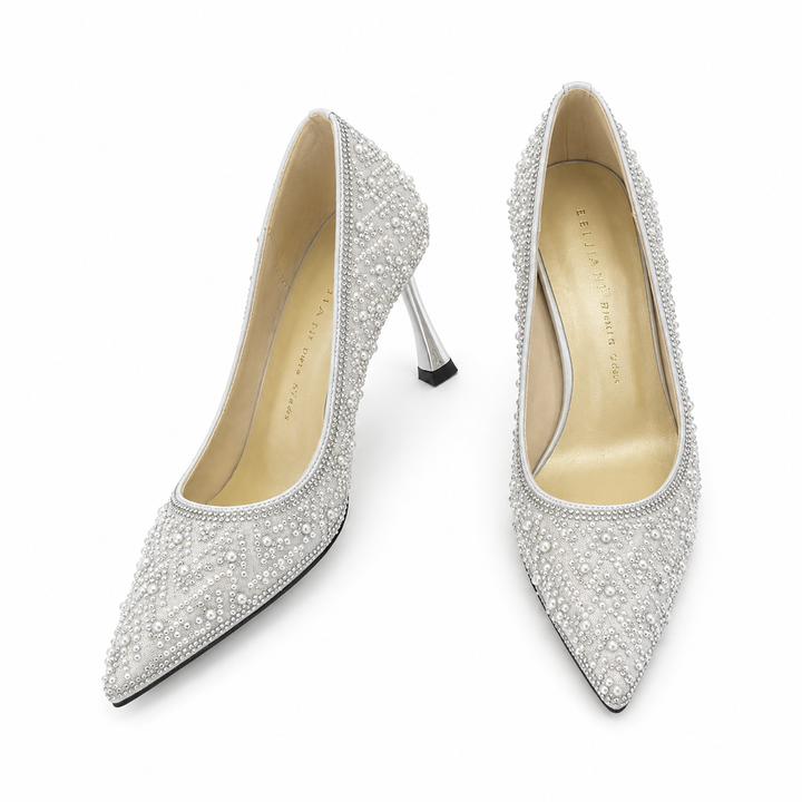 Ivory Pearl Embellished Pointed Heels – VÉRÉLLE