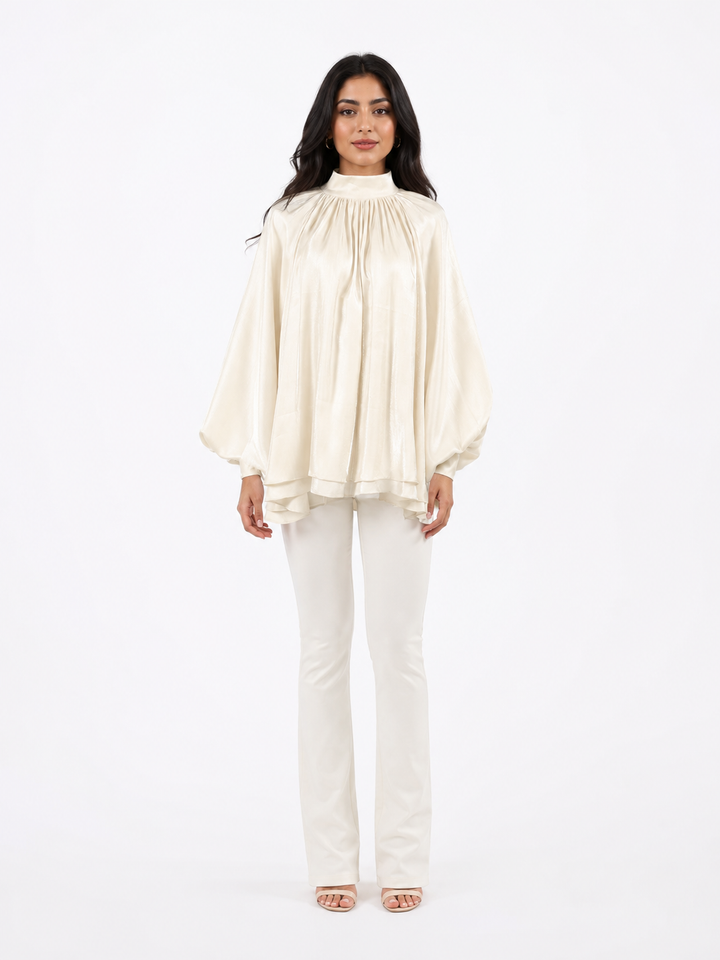 Ivory Satin High-Neck Blouse — Luna