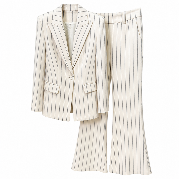 Ivory Pinstripe Tailored Blazer & Flared Pants Set – ÉLARA