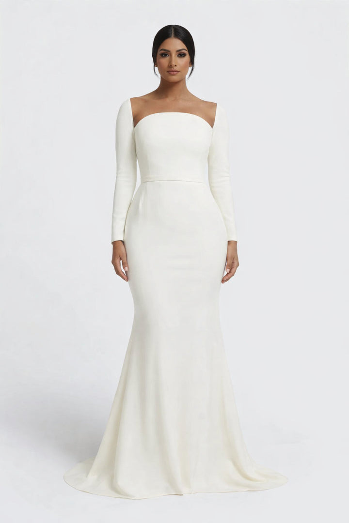 long-sleeve column gown with sculpted neckline – ALBR-1