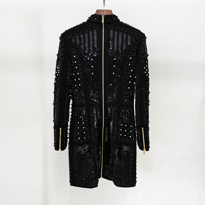 long sleeve embellished mini dress with high neck detail – EMPRESS