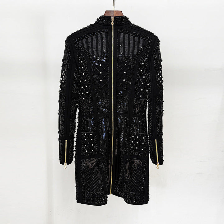 long sleeve embellished mini dress with high neck detail – EMPRESS