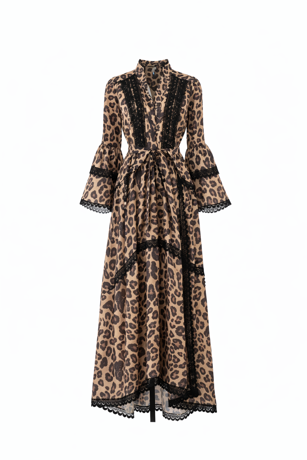 long sleeve vintage floral dress with lace panels and belted waist – AMELIA