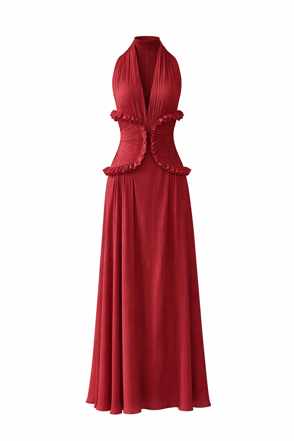 halter neck maxi dress with ruched ruffle waist – SOLARA