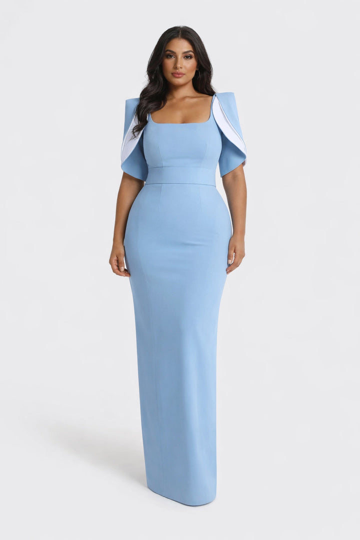 square-neck column gown with sculpted flutter sleeves – SKYLA-1