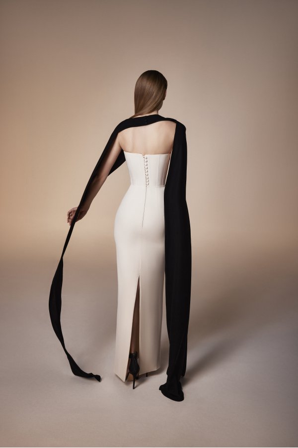 Strapless column gown with contrast cape – ODD- Ranen