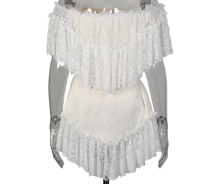 Ivory Lace Off-Shoulder Ruffle Mini Dress – LUNARA