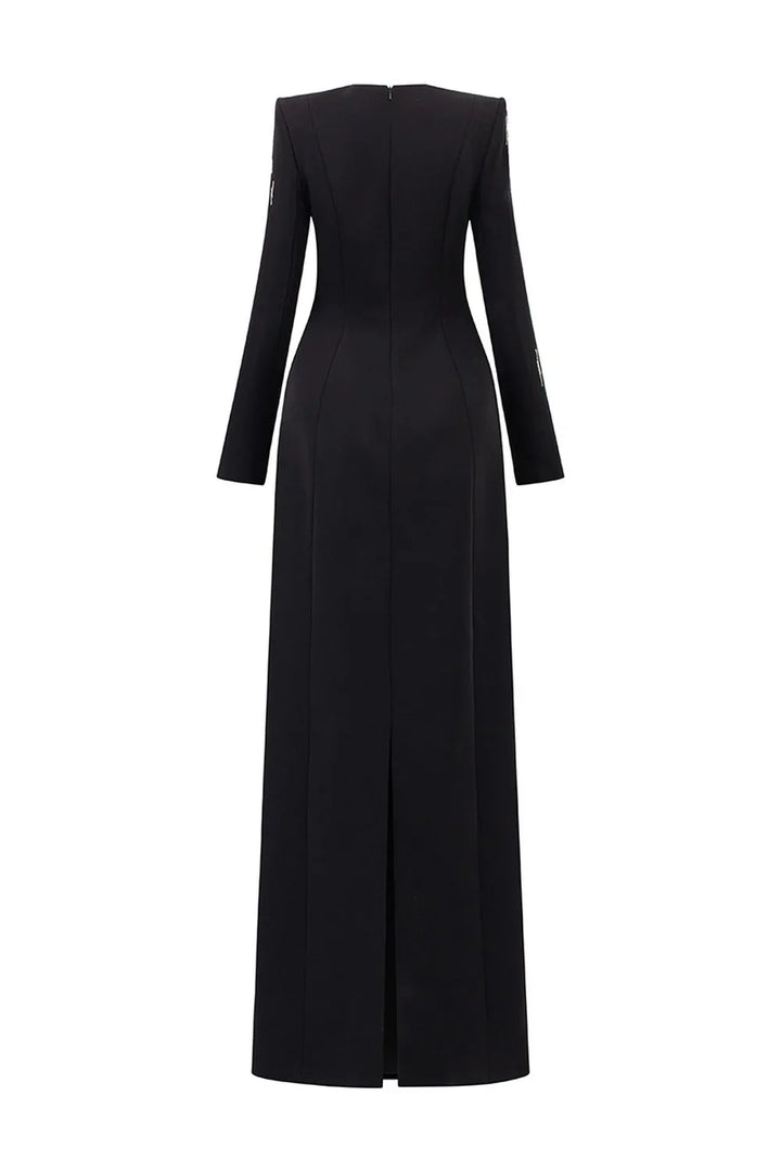 Long-Sleeve Column Dress with Metallic Embellishments - STELLAR