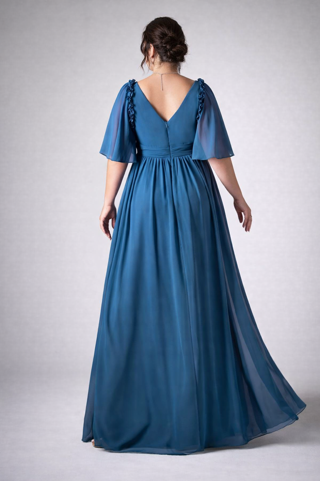 Elegant Blue Chiffon Evening Maxi Dress-TIMANE