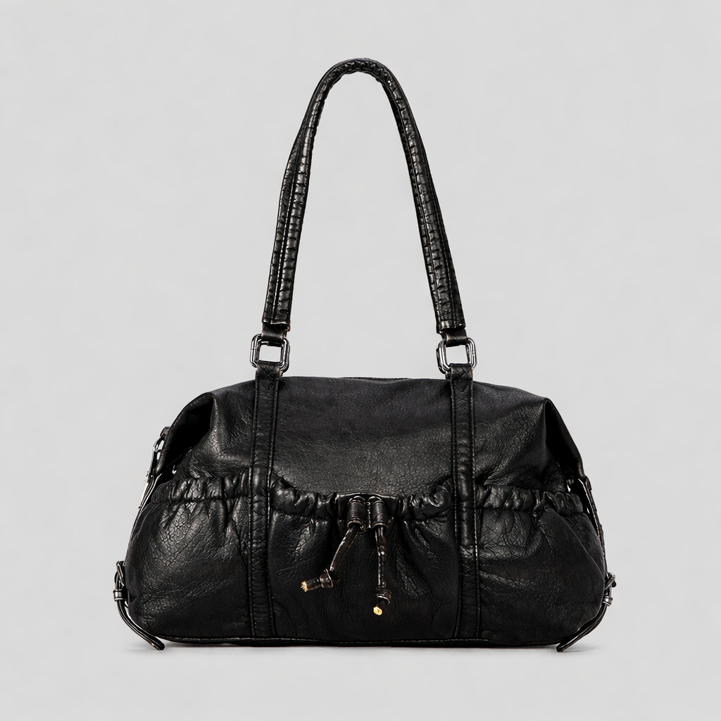 Sky Blue Soft Leather Drawstring Handbag-yondey