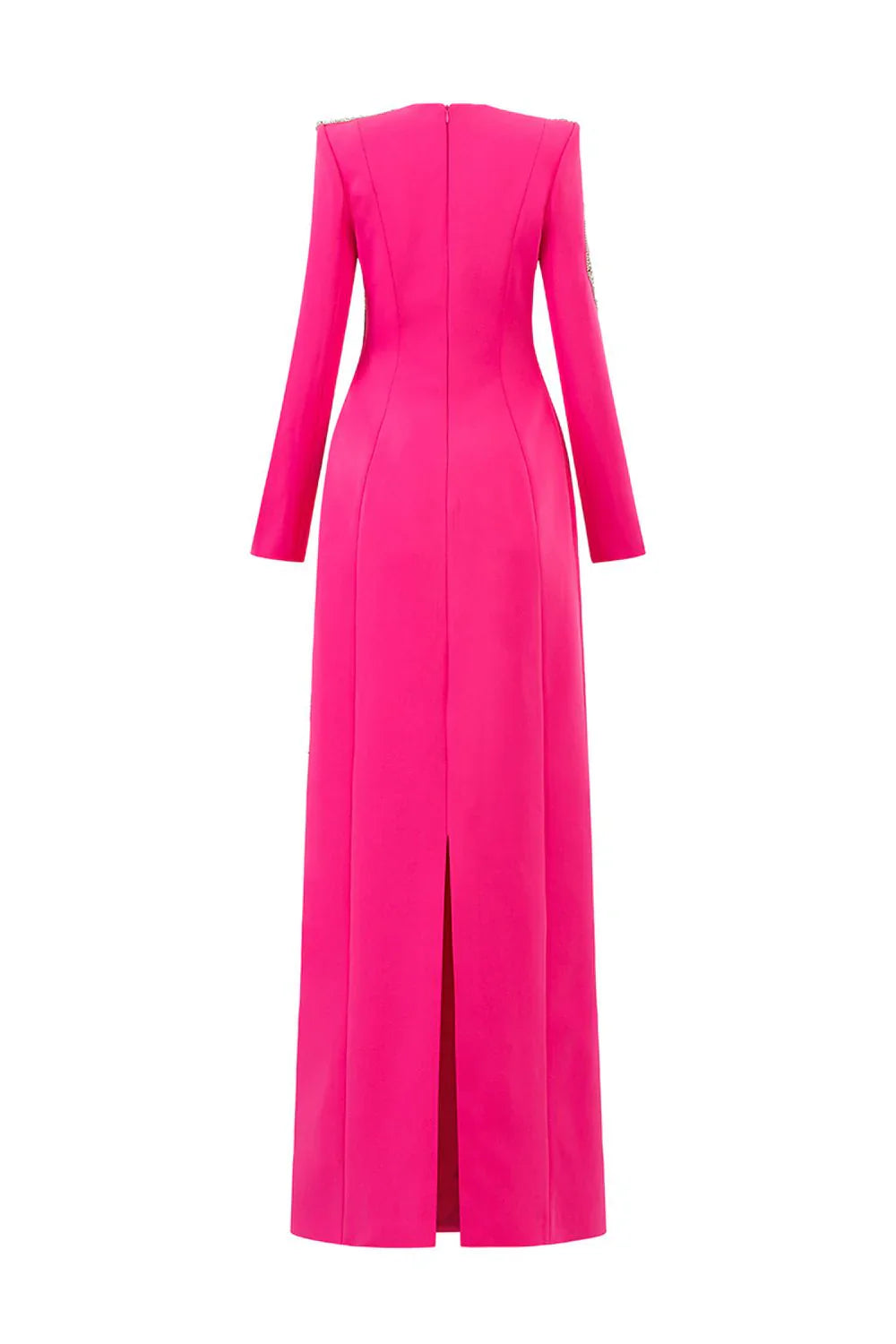 Long-Sleeve Gown with Embellished Floral Design - FUCHSIA-1