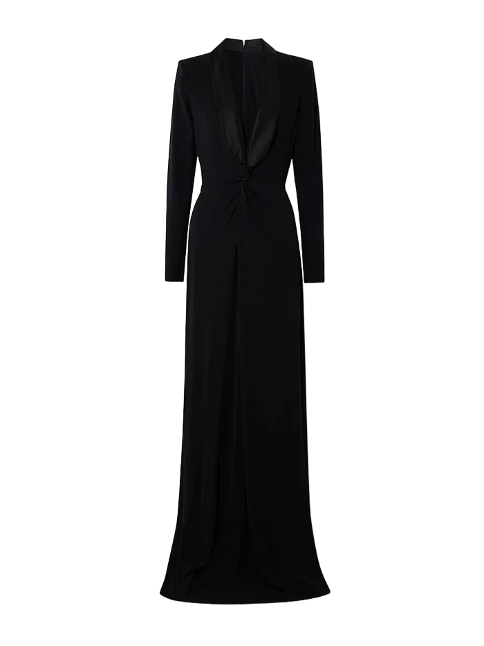 Plunging tuxedo gown with gathered waist – Zaydee-1