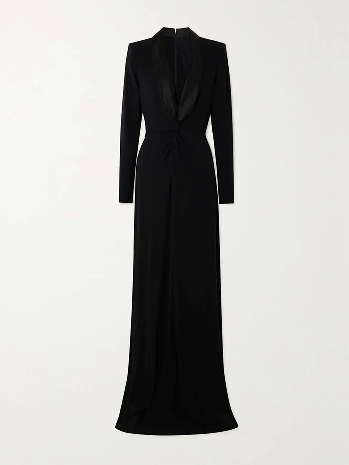 Plunging tuxedo gown with gathered waist – Zaydee-1