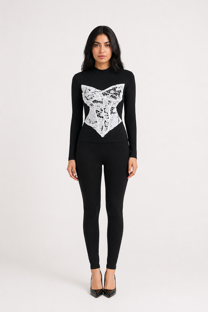 Black Lace Corset Detail Top – VÉRONA