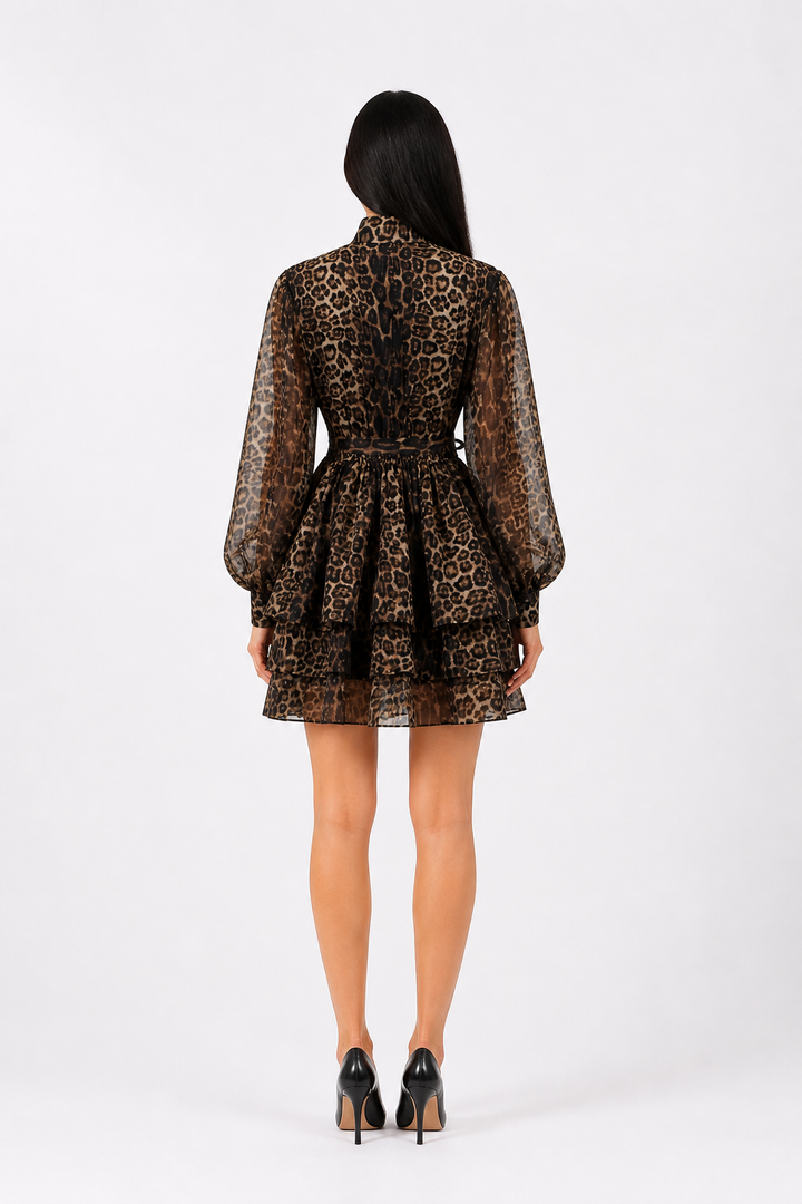 Leopard Print Sheer Layered Shirt Dress – NOIRÉ