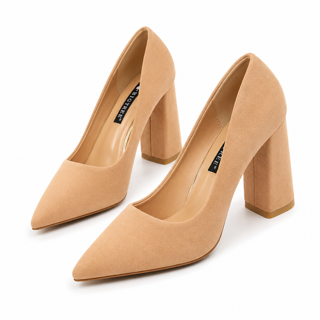 Minimalist Suede Block Heel Pumps – IVORÉS