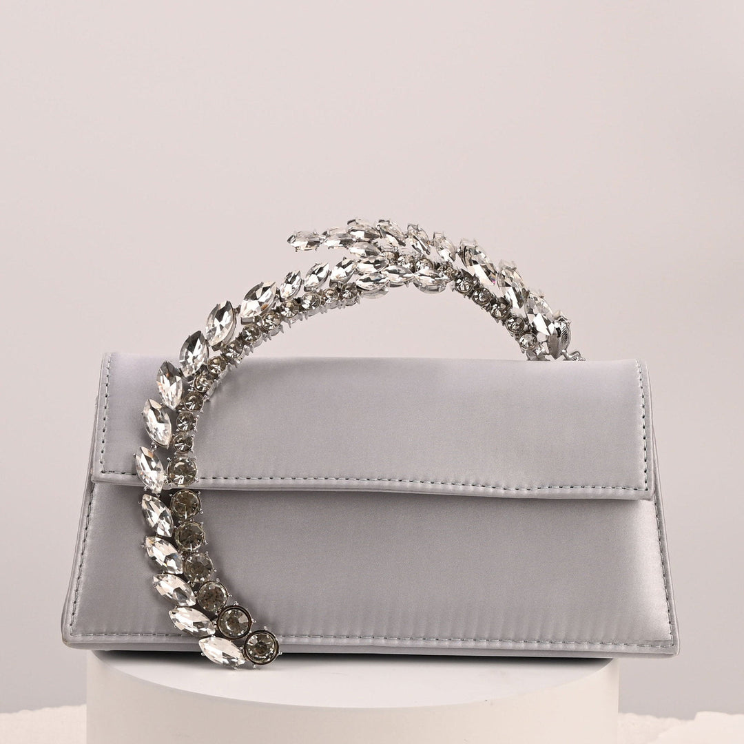 Crystal Handle Satin Evening Clutch – ÉLORIA