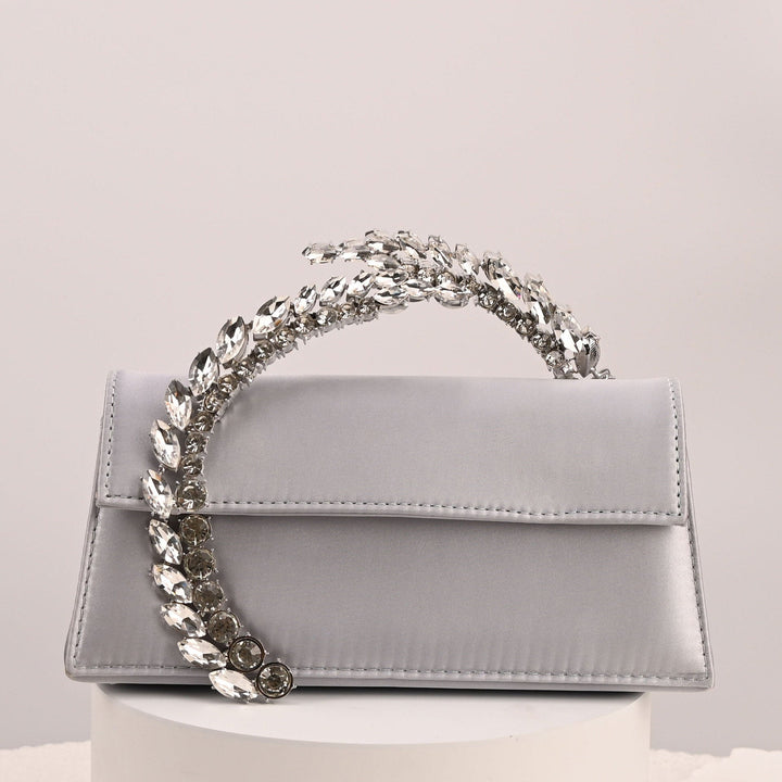Crystal Handle Satin Evening Clutch – ÉLORIA
