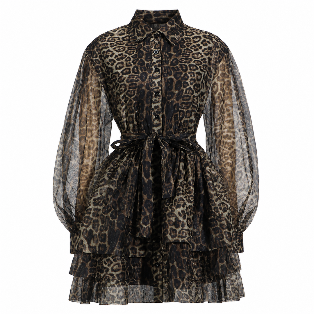 Leopard Print Sheer Layered Shirt Dress – NOIRÉ