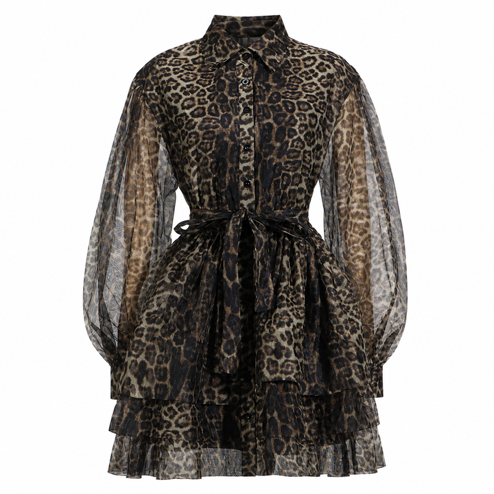 Leopard Print Sheer Layered Shirt Dress – NOIRÉ